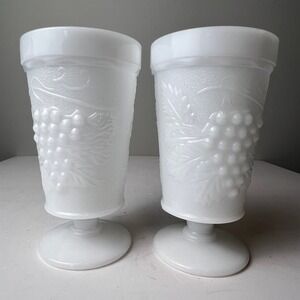 Westmoreland Milk Glass Tumblers Set of 2 White Paneled Grape Vintage Goblets